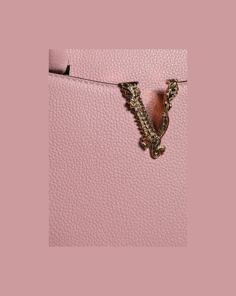 Versace Small Top Handle Grainy Calf Leather Crossbody Pink Bag Glam Steals