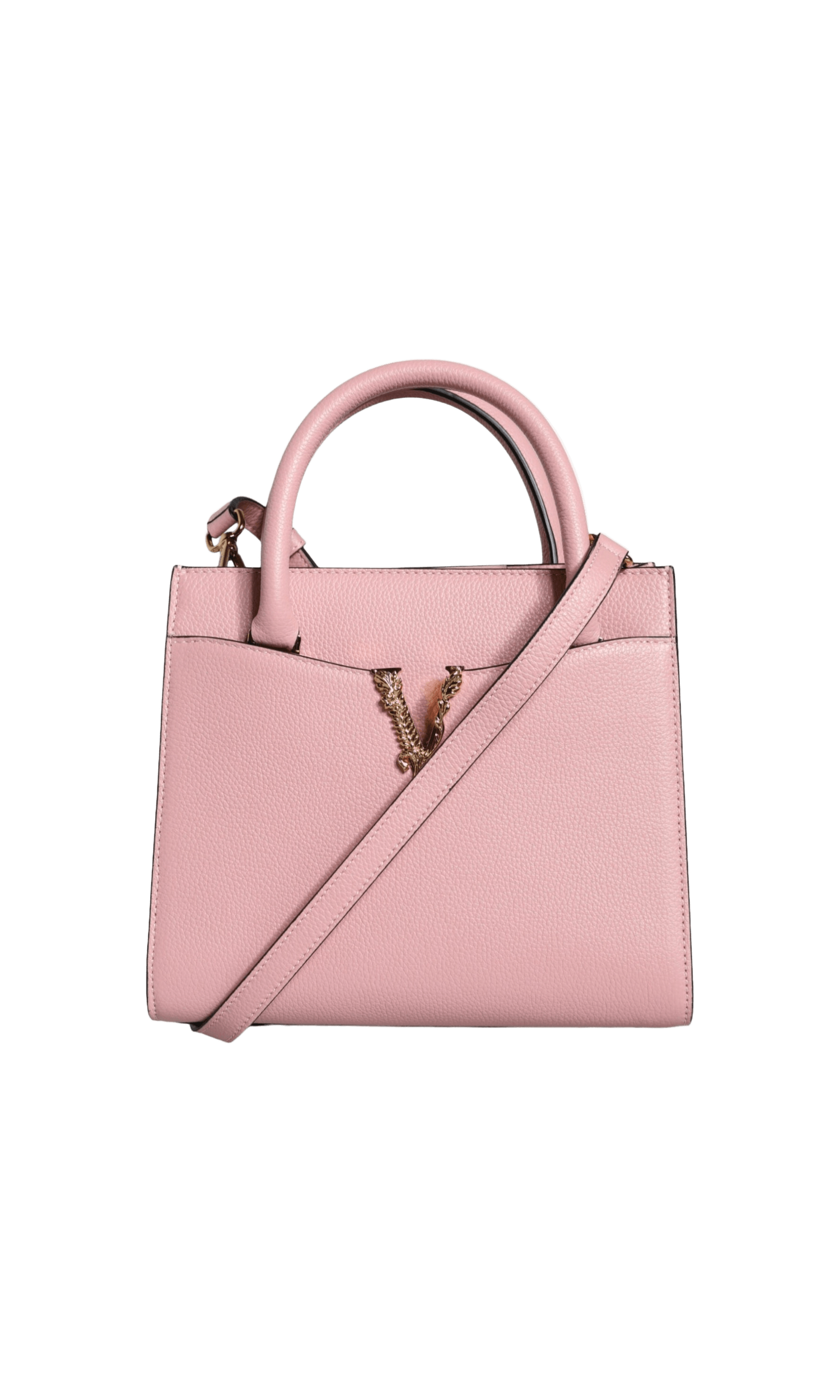 Versace Small Top Handle Grainy Calf Leather Crossbody Pink Bag Glam Steals