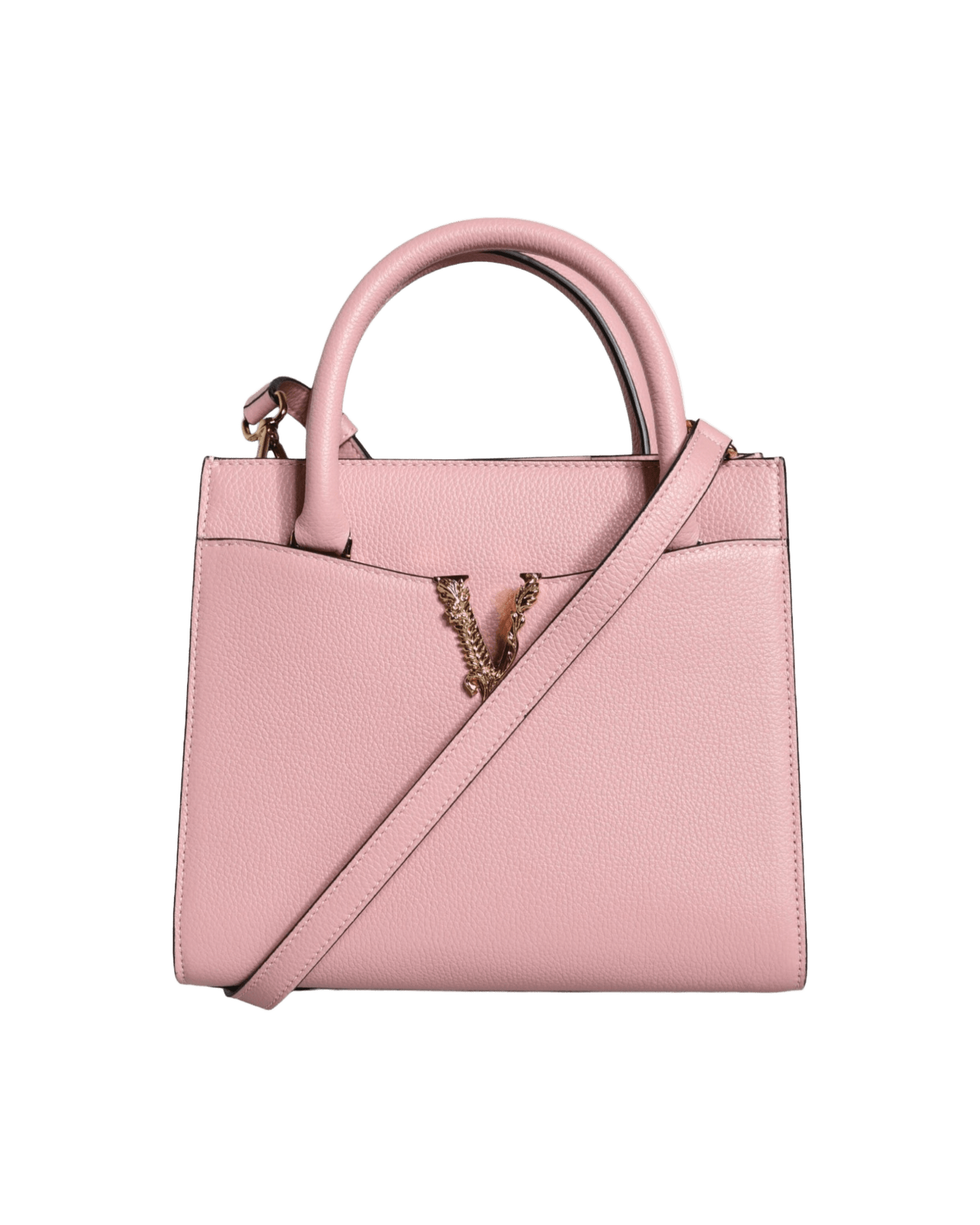 Versace Small Top Handle Grainy Calf Leather Crossbody Pink Bag Glam Steals
