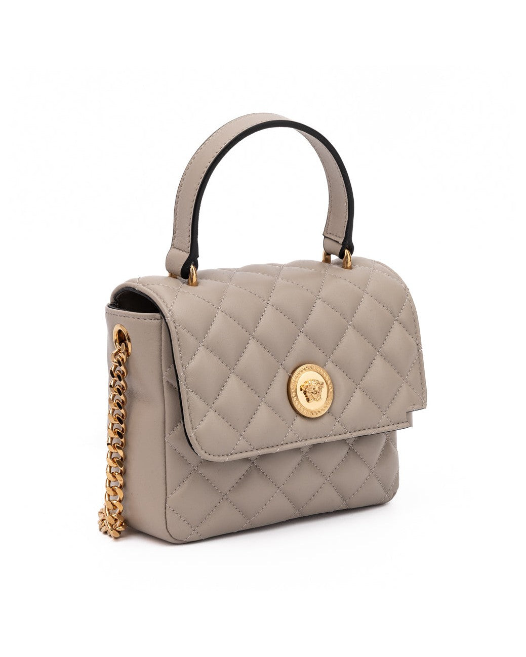 Versace Taupe Leather Quilted Handbag Glam Steals