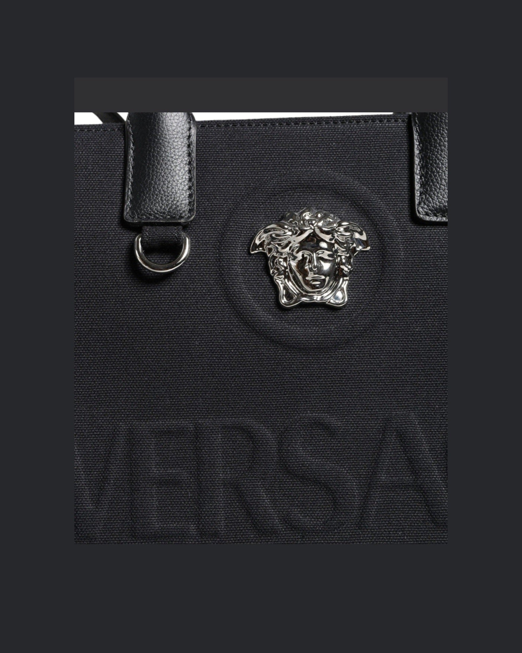 Versace Top Handle Canvas Leather Logo Crossbody Tote Black Bag Glam Steals