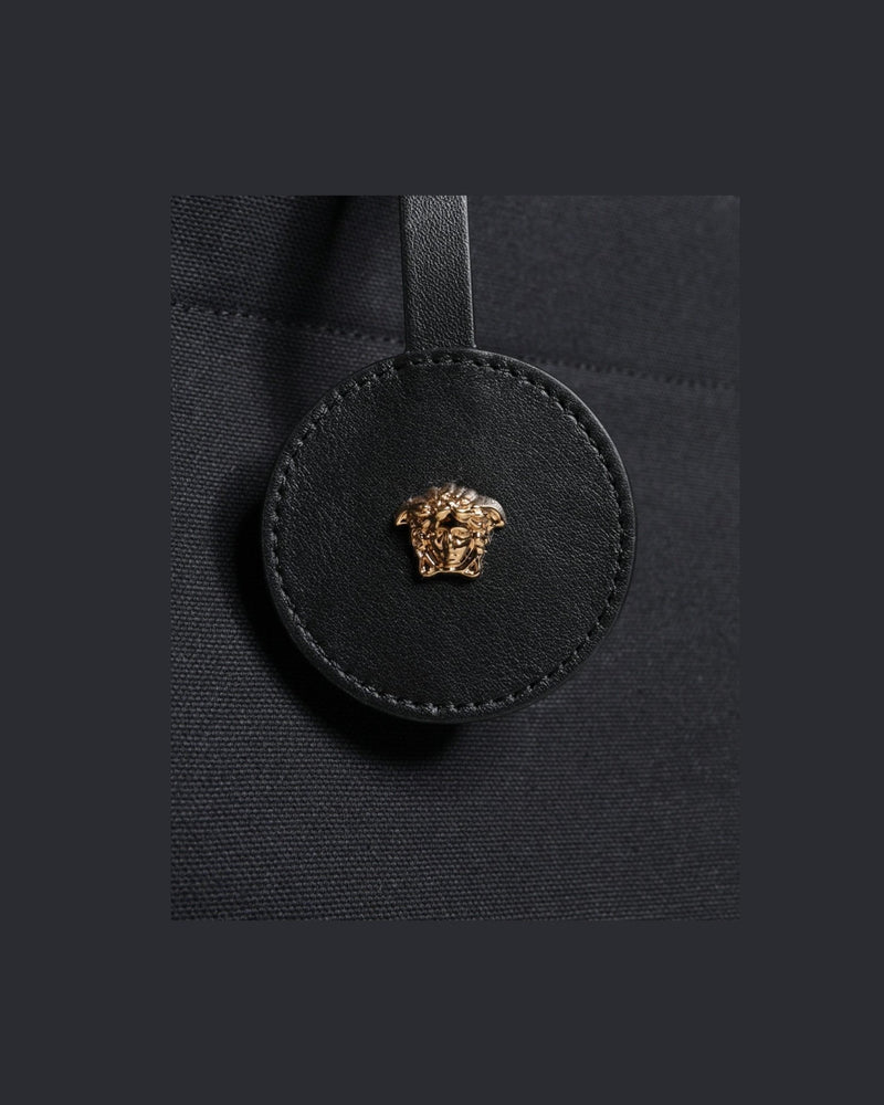 Versace Top Handle Canvas Leather Logo Crossbody Tote Black Bag Glam Steals