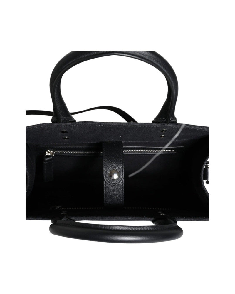 Versace Top Handle Canvas Leather Logo Crossbody Tote Black Bag Glam Steals