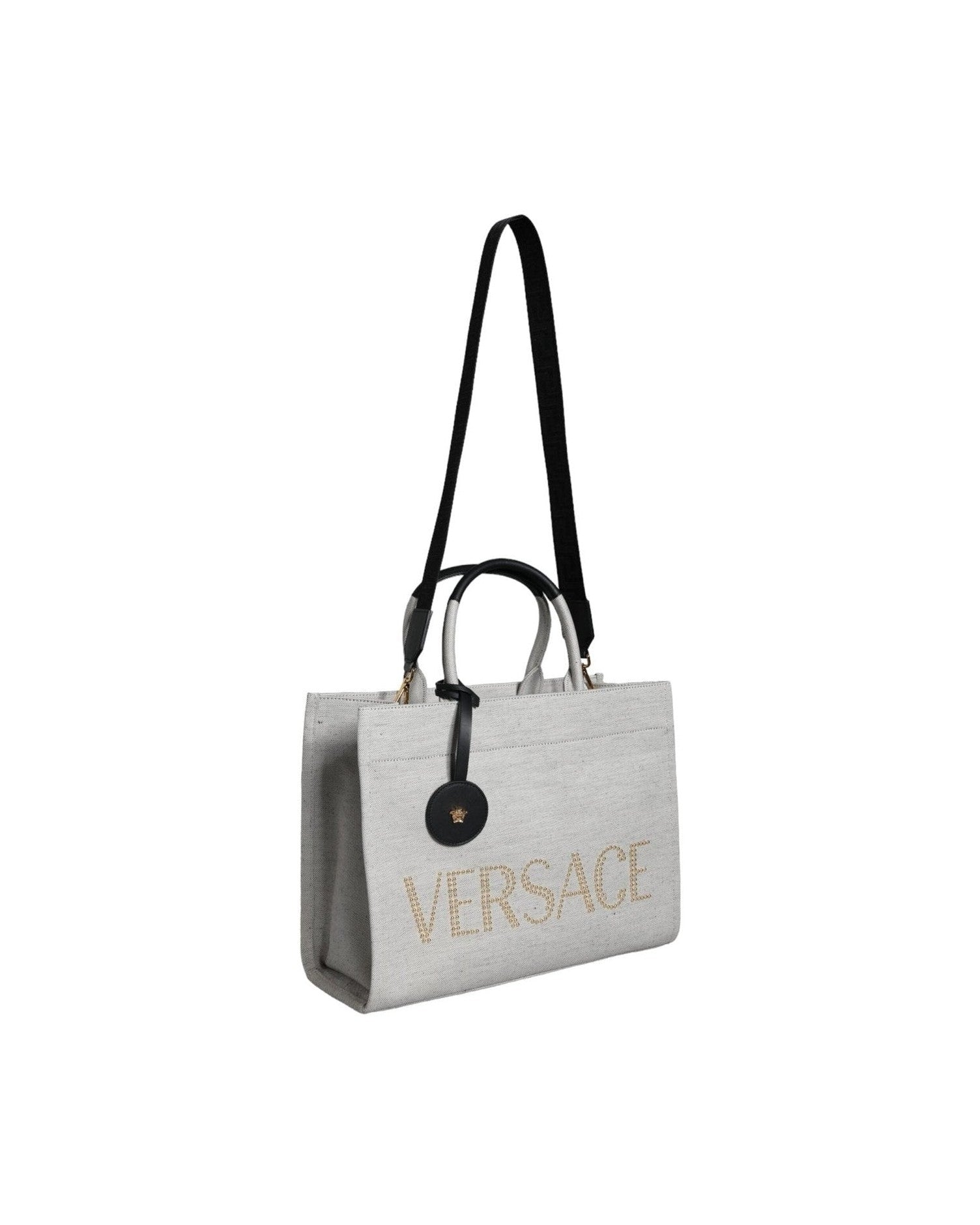 Versace Top Handle Canvas Leather Logo Crossbody Tote White Bag Glam Steals