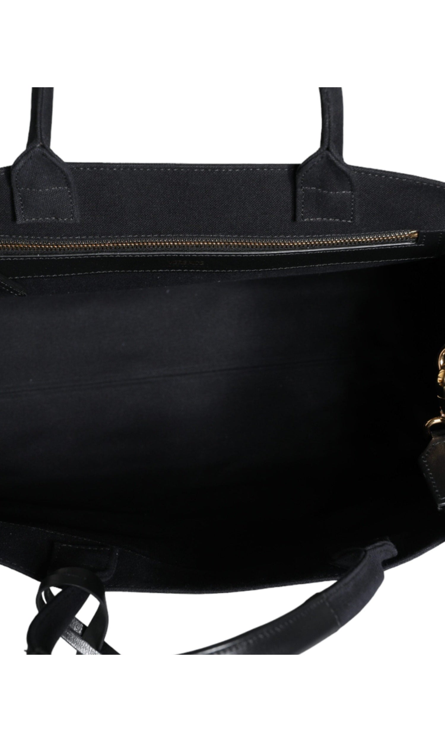 Versace Top Handle Canvas Leather Logo Crossbody Tote Black Bag Glam Steals