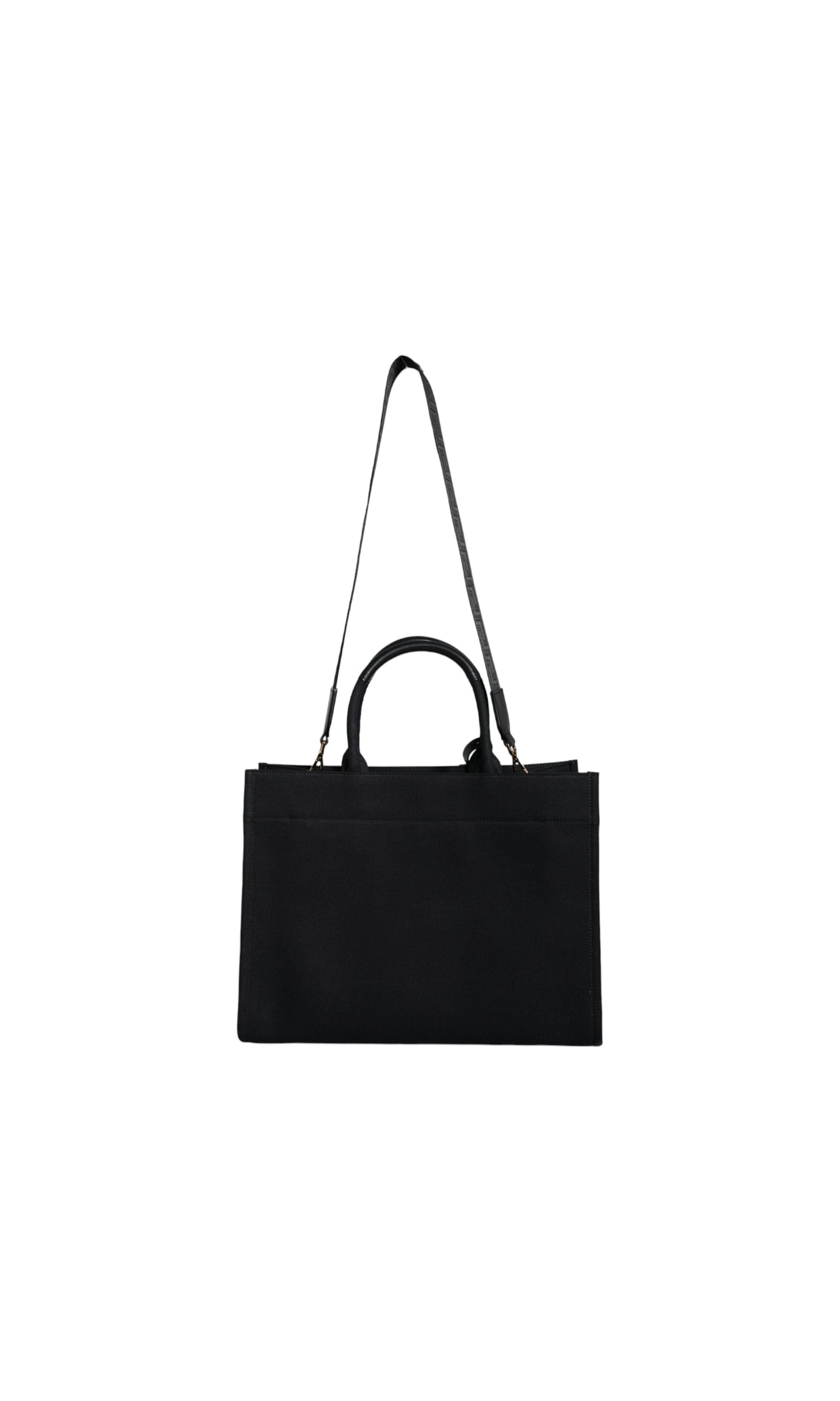 Versace Top Handle Canvas Leather Logo Crossbody Tote Black Bag Glam Steals