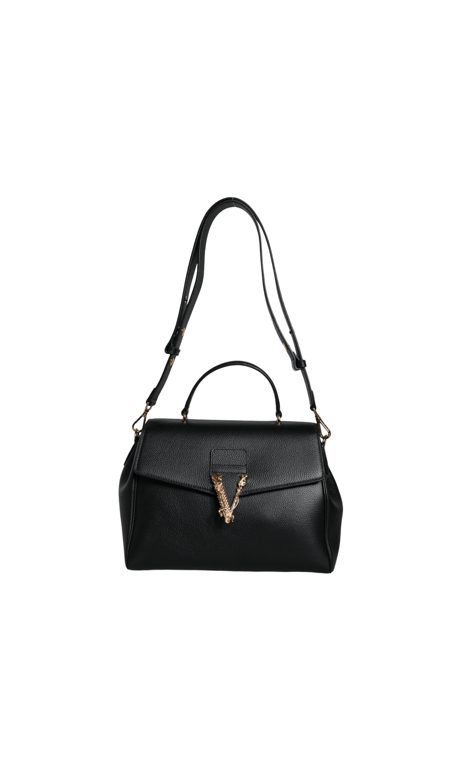 Versace Top Handle Grainy Calfskin Leather Crossbody Black Bag Glam Steals