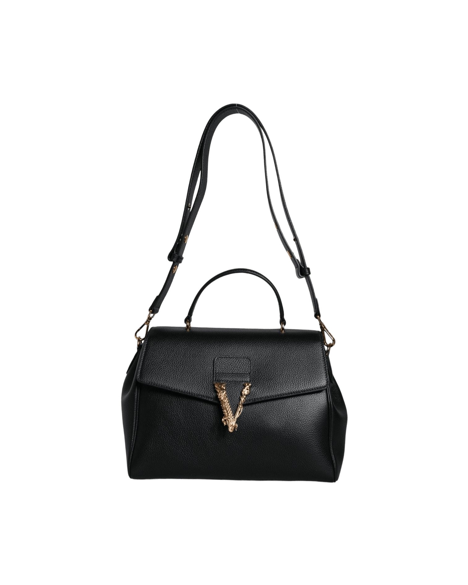 Versace Top Handle Grainy Calfskin Leather Crossbody Black Bag Glam Steals