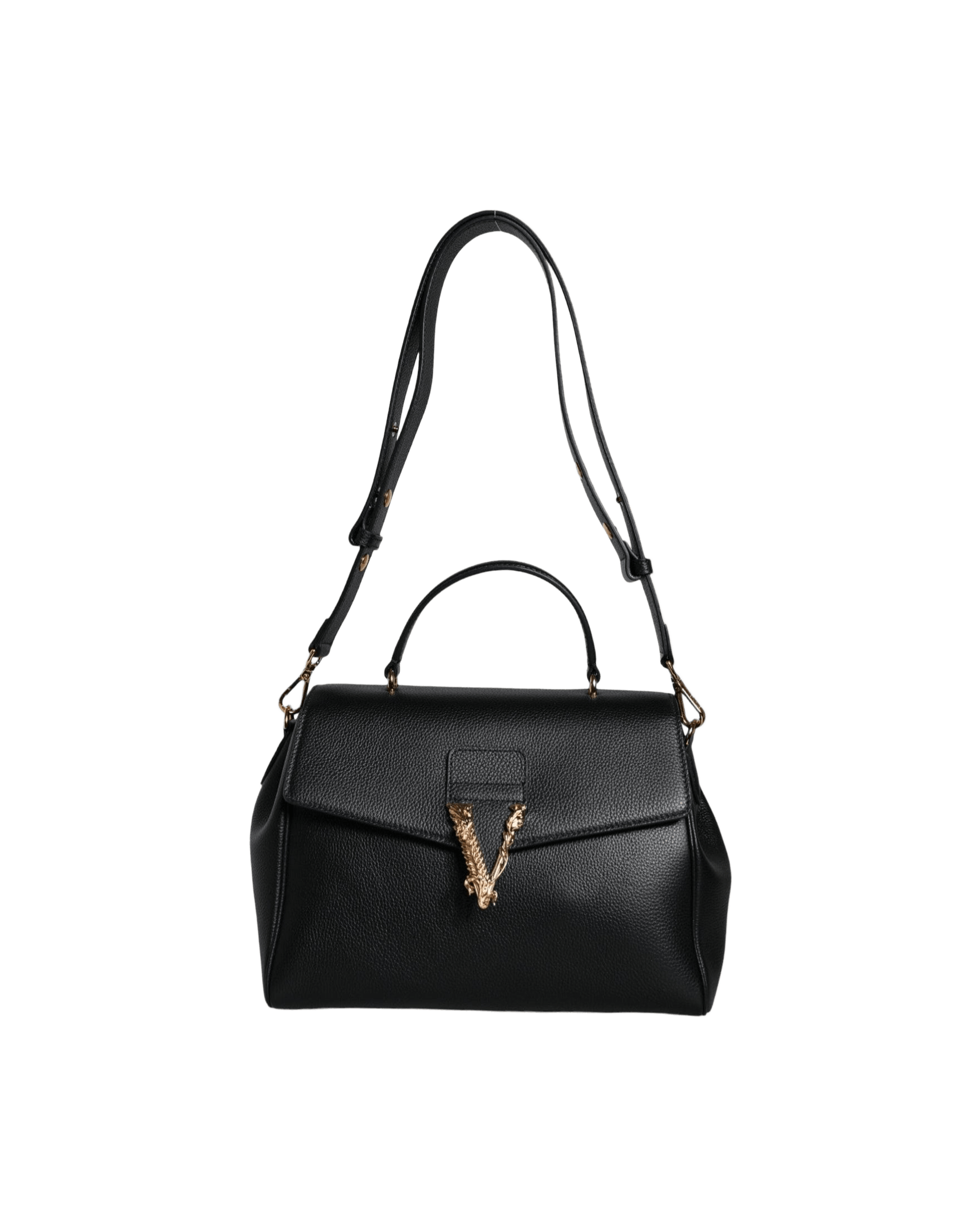 Versace Top Handle Grainy Calfskin Leather Crossbody Black Bag Glam Steals
