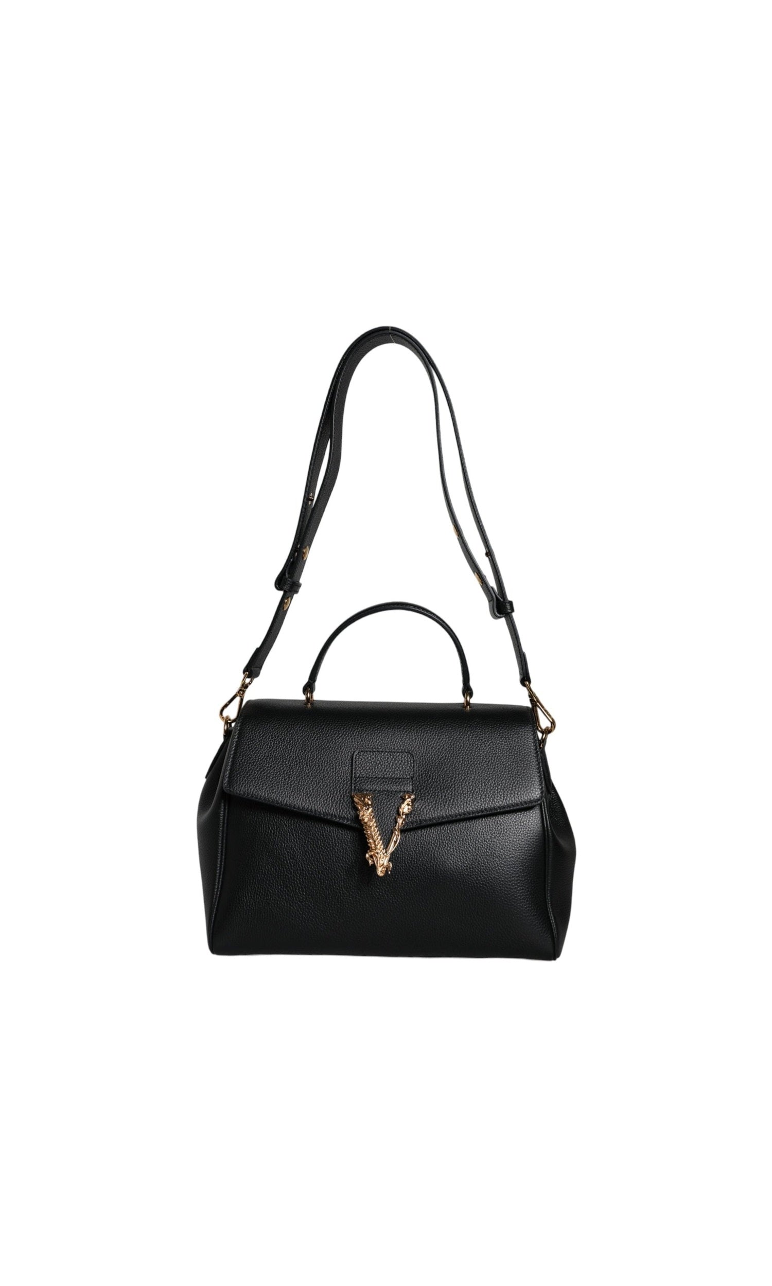 Versace Top Handle Grainy Calfskin Leather Crossbody Black Bag Glam Steals
