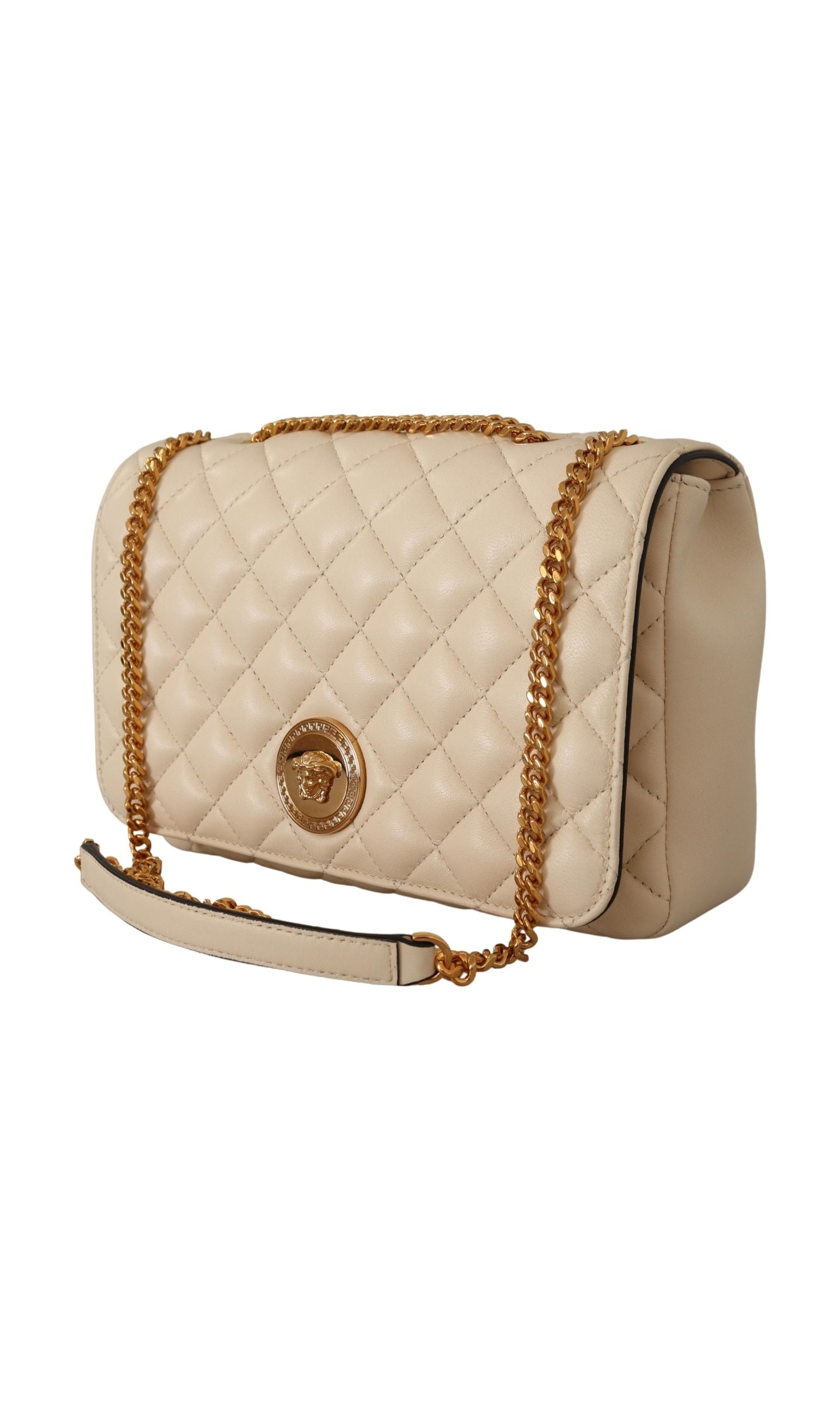 Versace White Leather Elegant Nappa Shoulder Bag Glam Steals