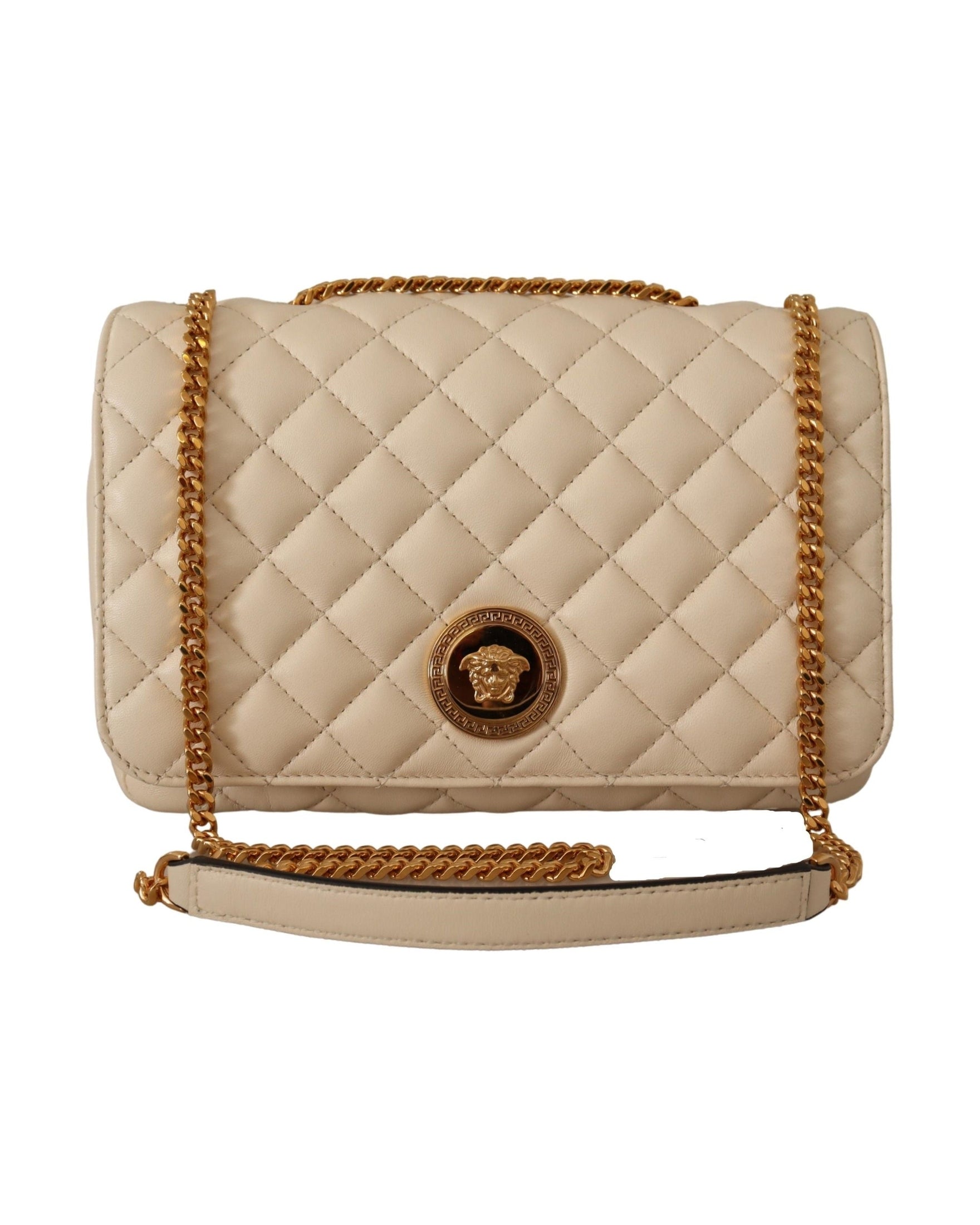 Versace White Leather Elegant Nappa Shoulder Bag Glam Steals
