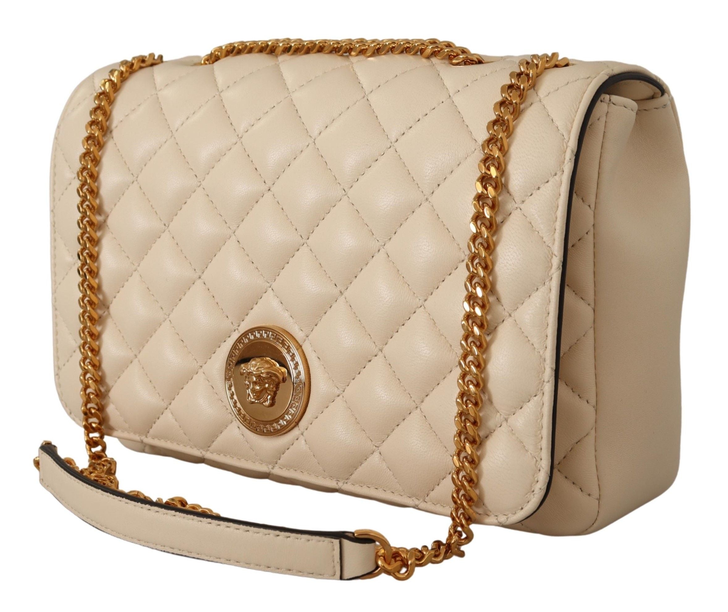 Versace White Leather Elegant Nappa Shoulder Bag Glam Steals