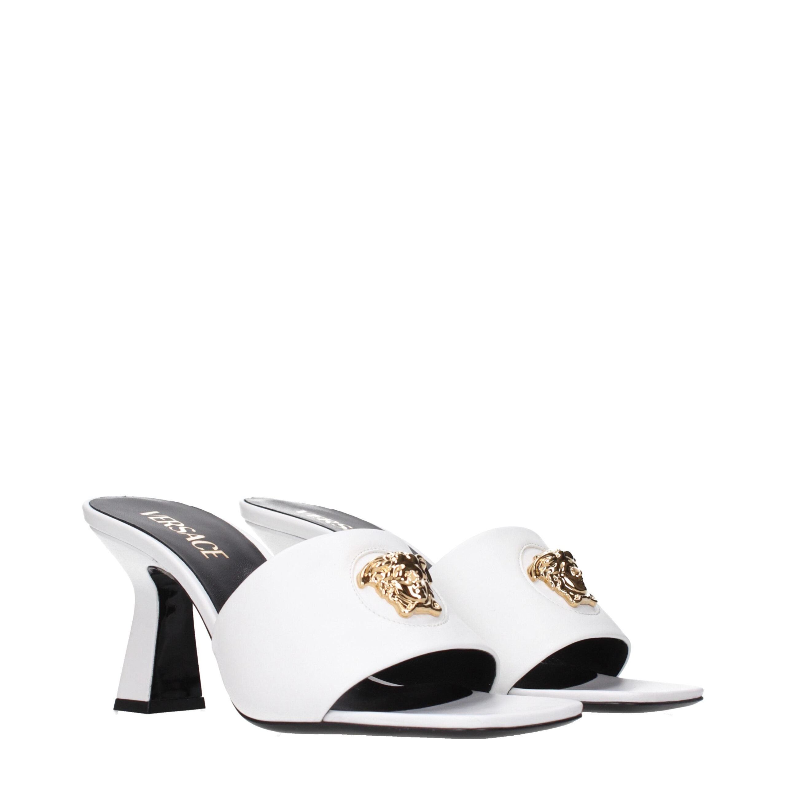Versace White Leather Stiletto Heels Sandals Glam Steals