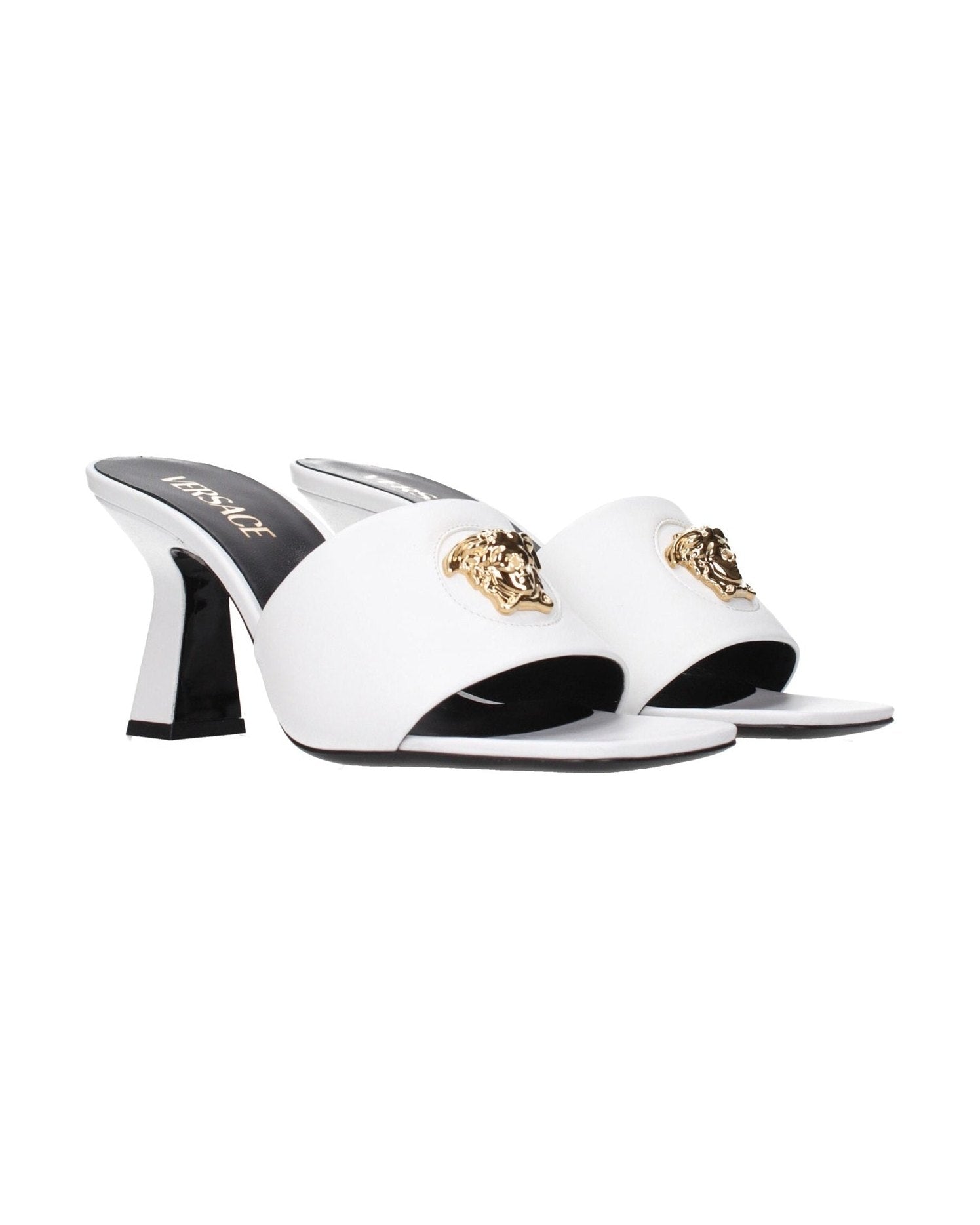 Versace White Leather Stiletto Heels Sandals Glam Steals