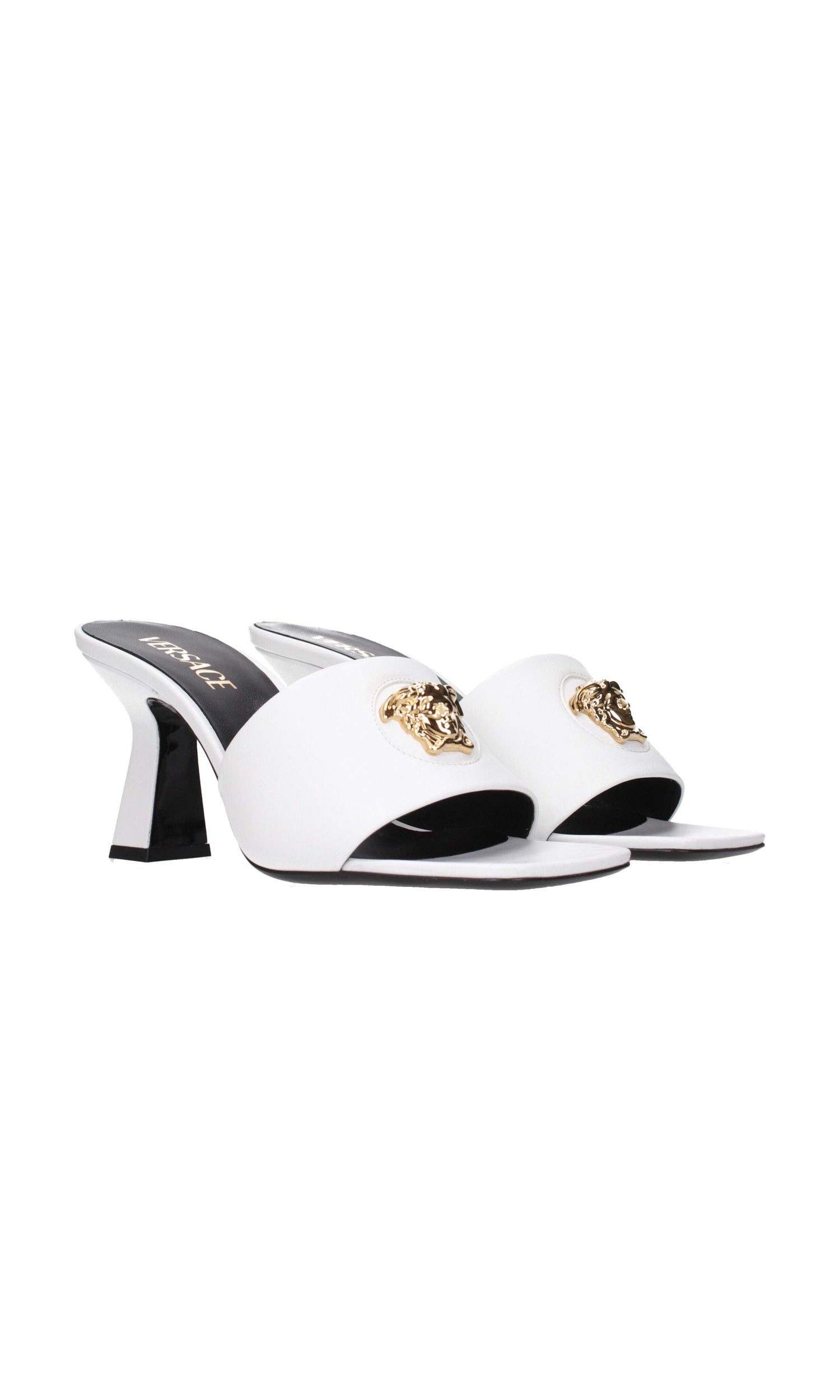 Versace White Leather Stiletto Heels Sandals Glam Steals