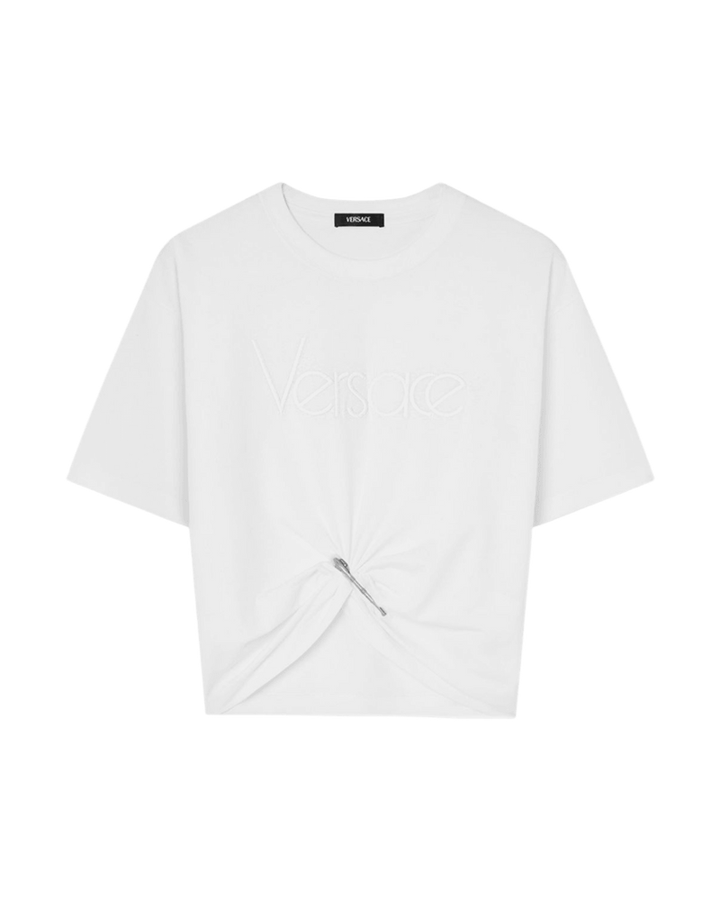 Versace White Logo Embroidered T-Shirt Glam Steals