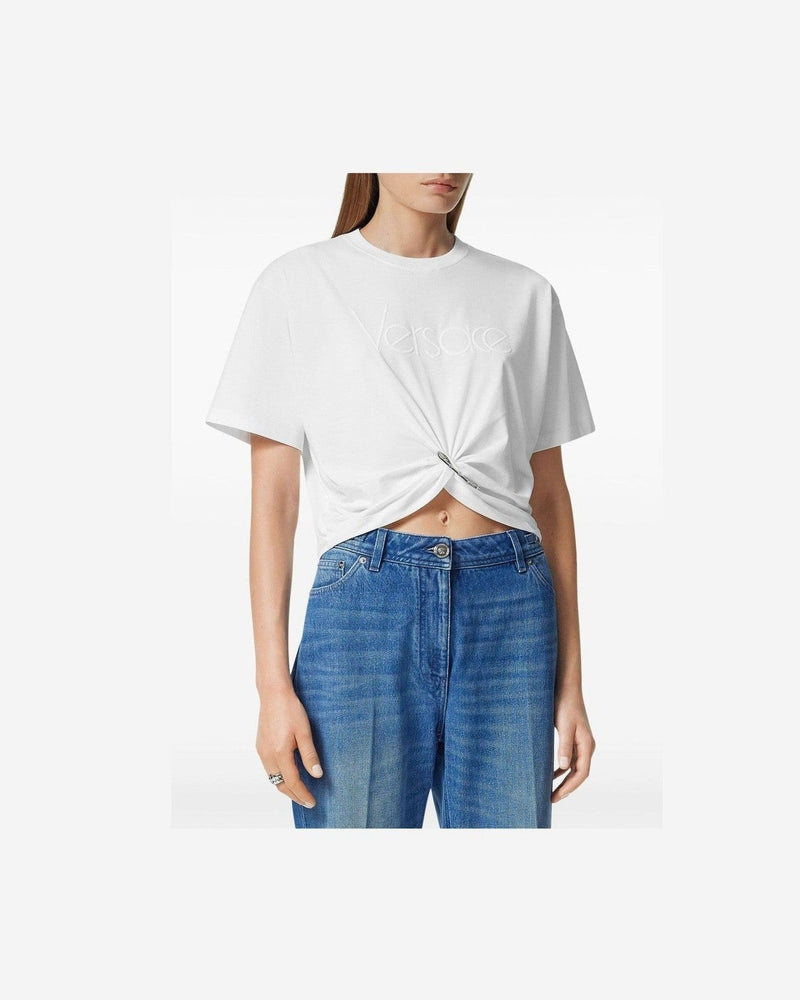 Versace White Logo Embroidered T-shirt Glam Steals