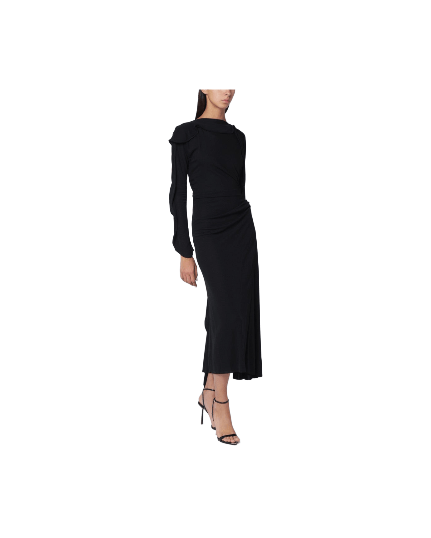 Victoria Beckham Black Jersey Midi Dress in Draped