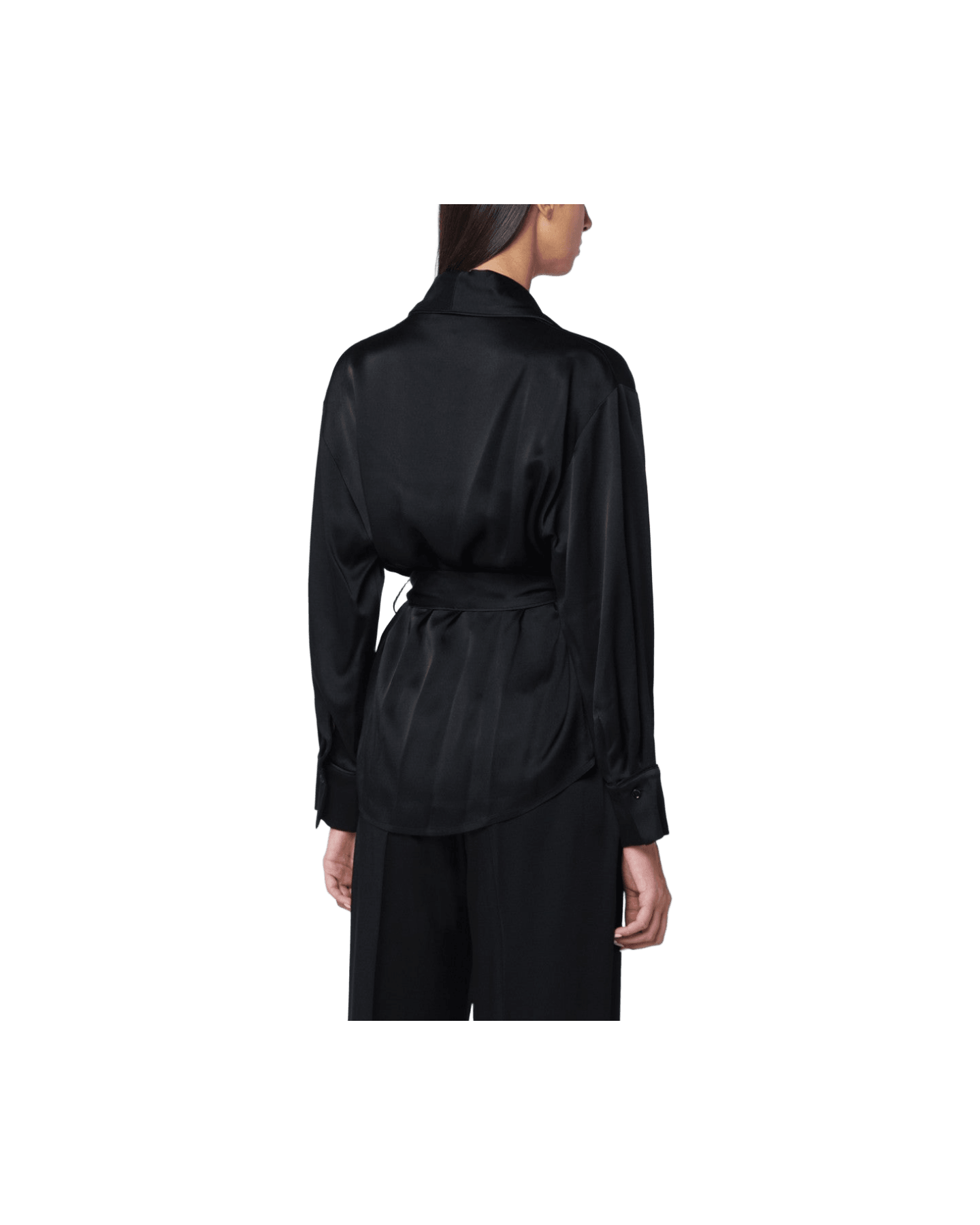 Victoria Beckham Black Satin Pyjama Blouse in Crêpe