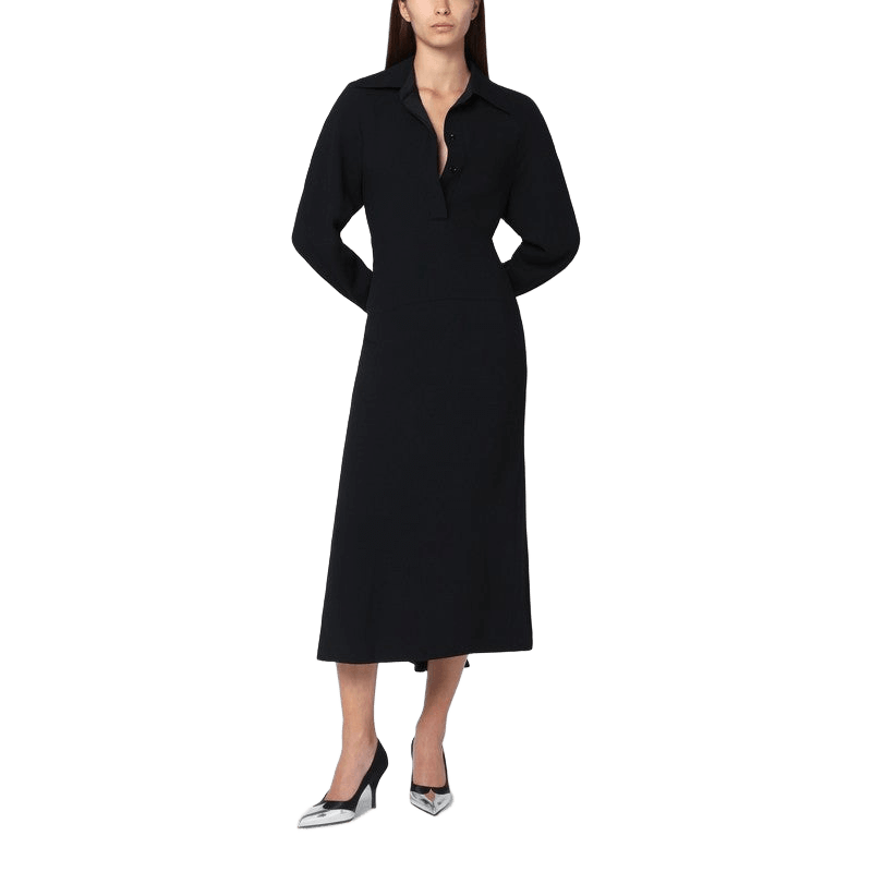 Victoria Beckham Black Satin Shirt Dress Midi Glam Steals