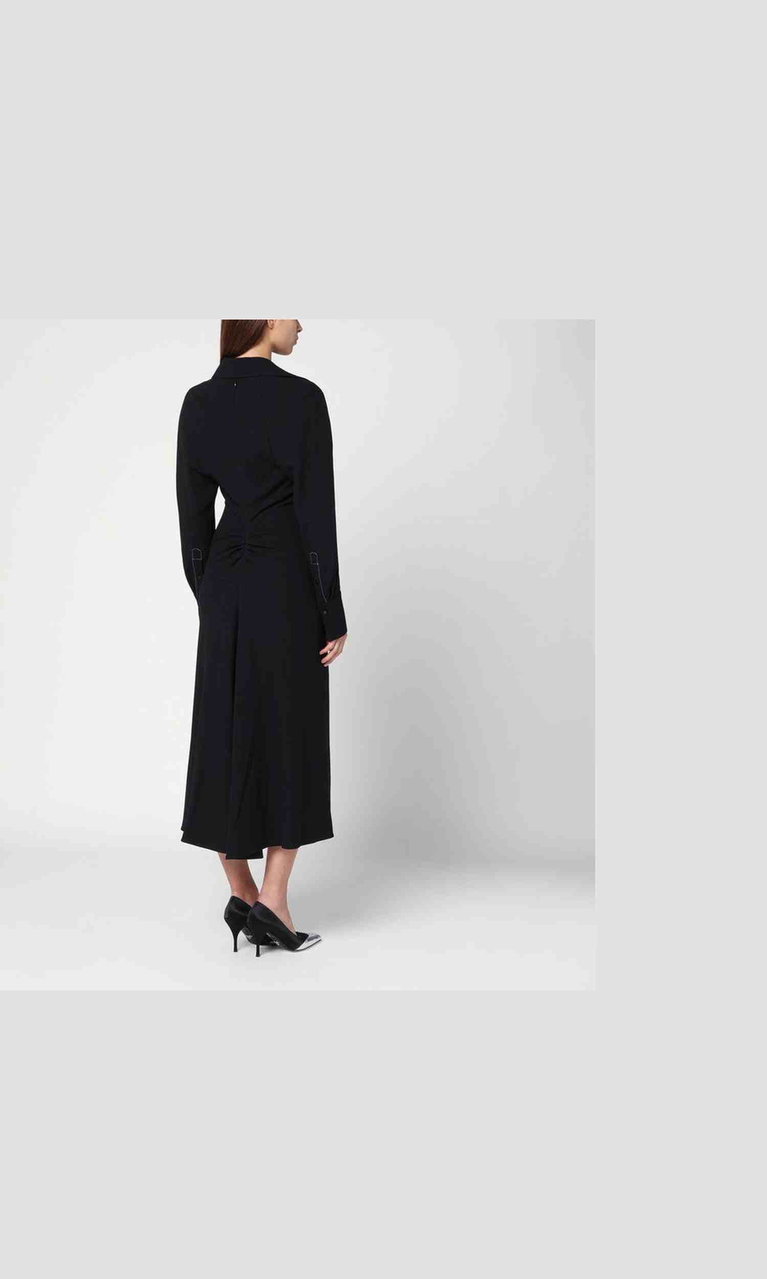 Victoria Beckham Black Satin Shirt Dress Midi Glam Steals
