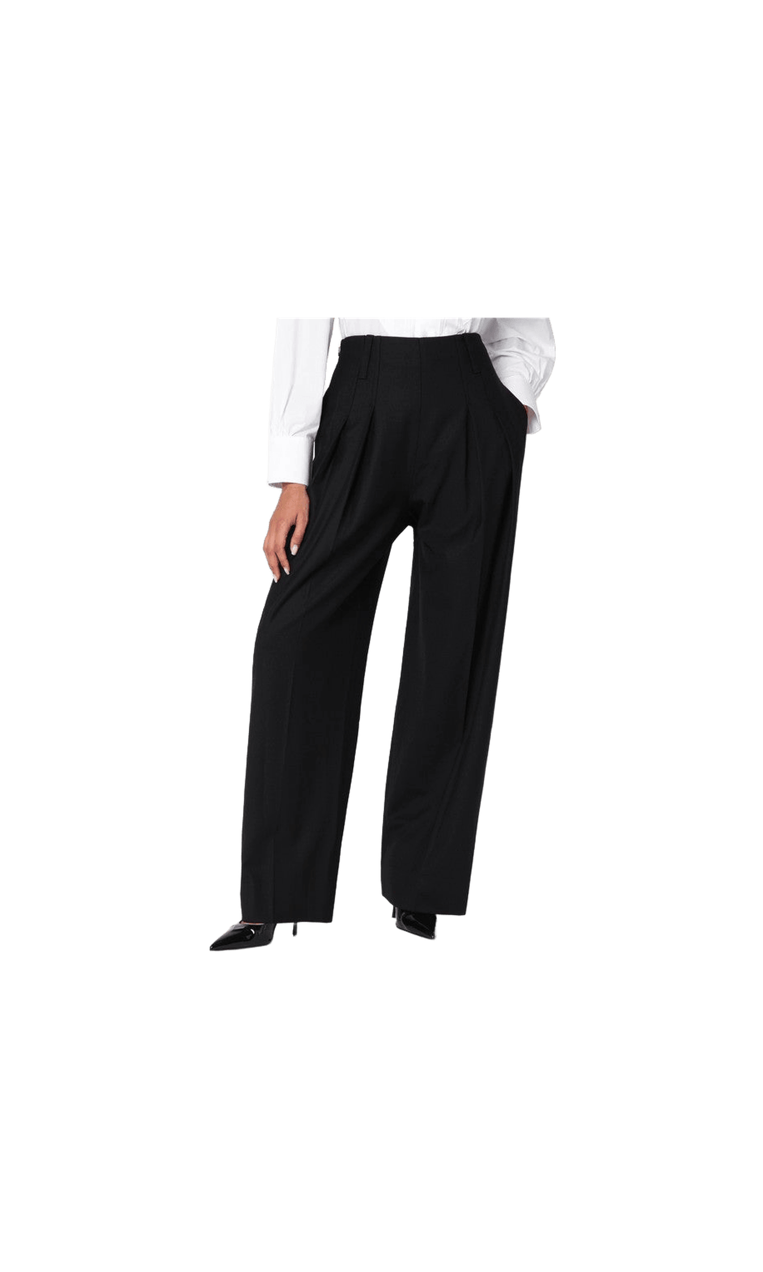Victoria Beckham Black Wool Wide Trouser in Blend Glam Steals