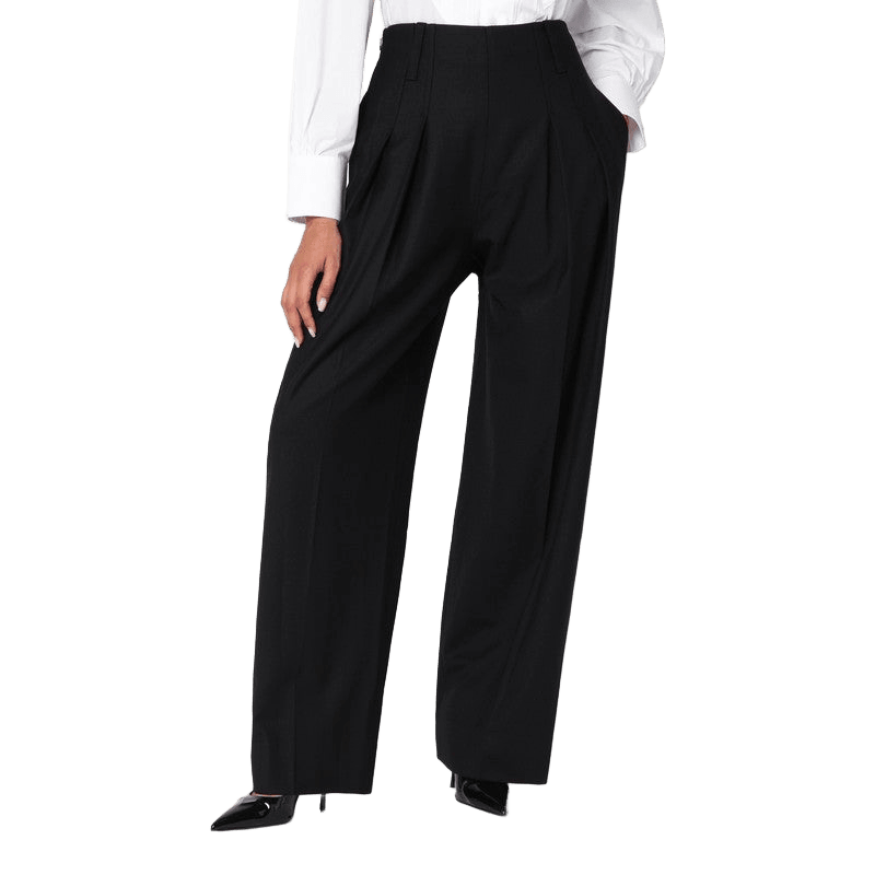 Victoria Beckham Black Wool Wide Trouser in Blend Glam Steals