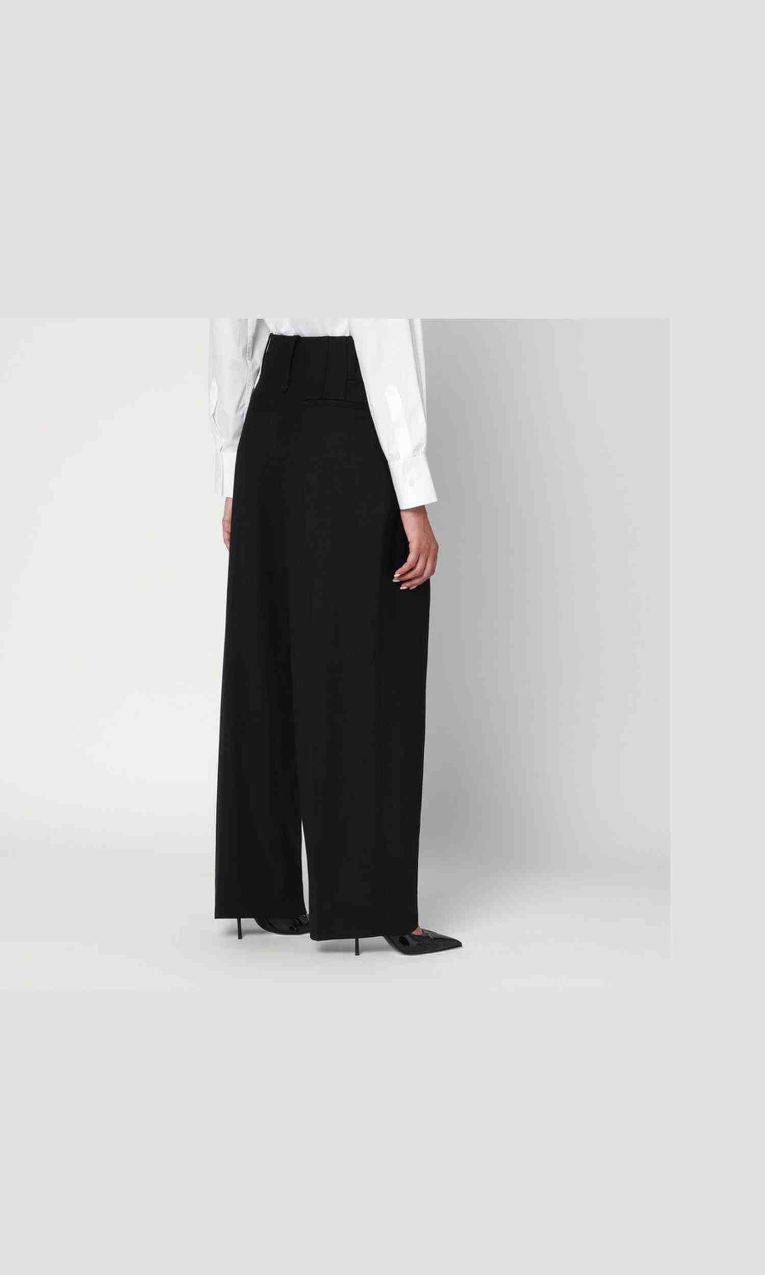 Victoria Beckham Black Wool Wide Trouser in Blend Glam Steals
