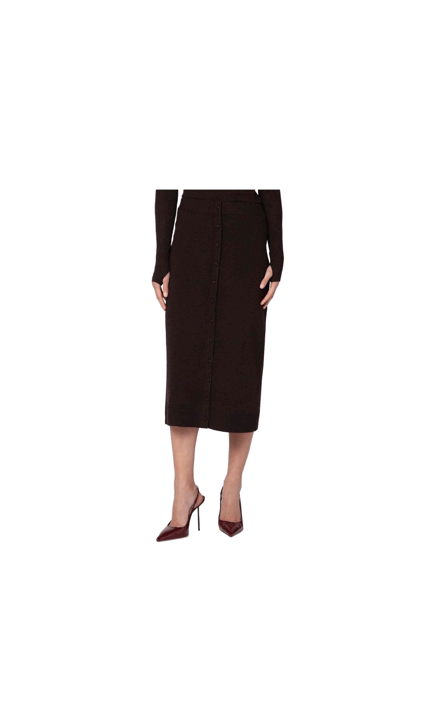 Victoria Beckham Brown Wool Midi Skirt in Blend Glam Steals