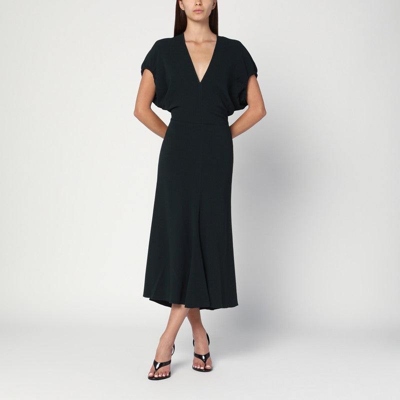Victoria Beckham Dark Green Satin Midi Dress Glam Steals