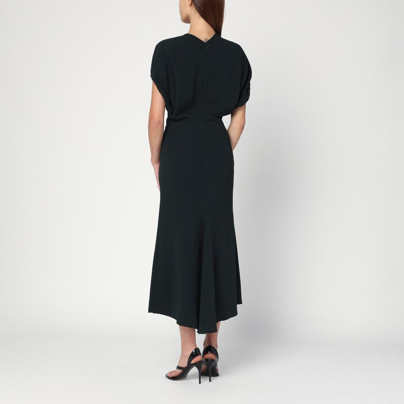 Victoria Beckham Dark Green Satin Midi Dress Glam Steals