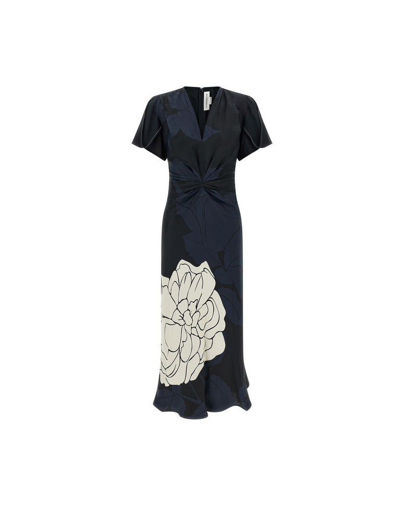 Victoria Beckham Gathered V Neck Midi Dress Glam Steals