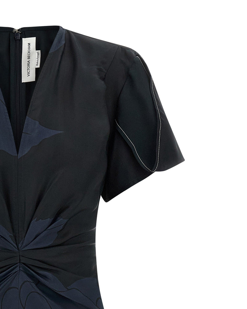 Victoria Beckham Gathered V Neck Midi Dress Glam Steals