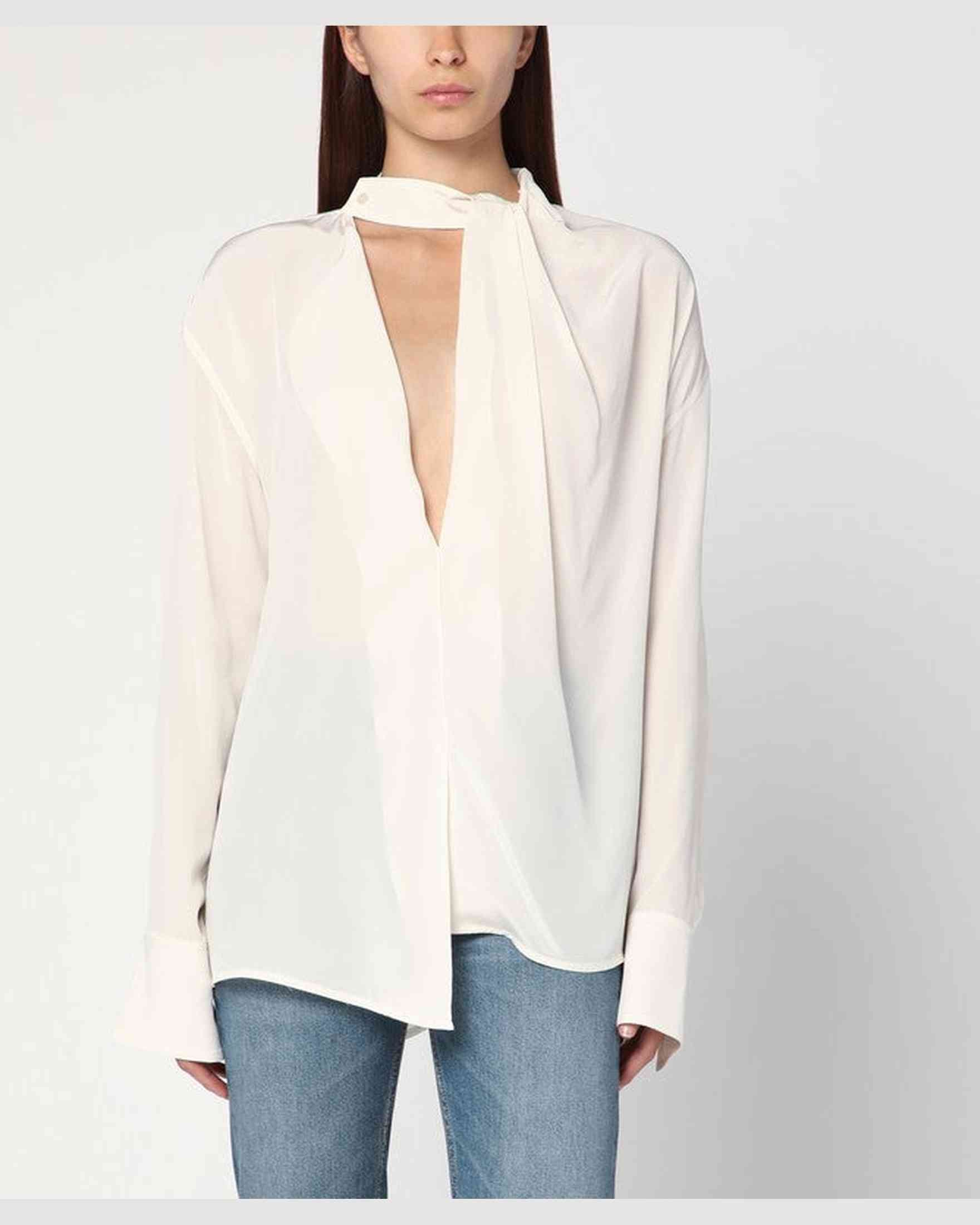 Victoria Beckham Ivory Silk Draped Blouse Glam Steals