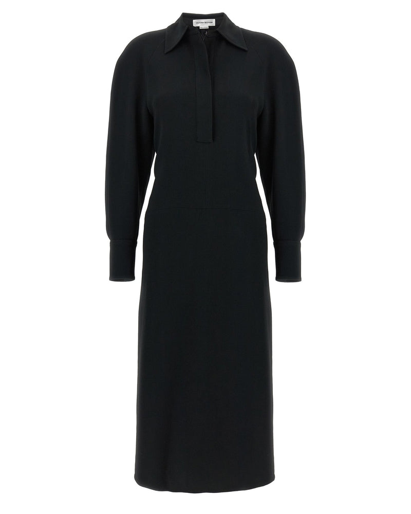 Victoria Beckham Long Sleeve Polo Collar Midi Dress Glam Steals