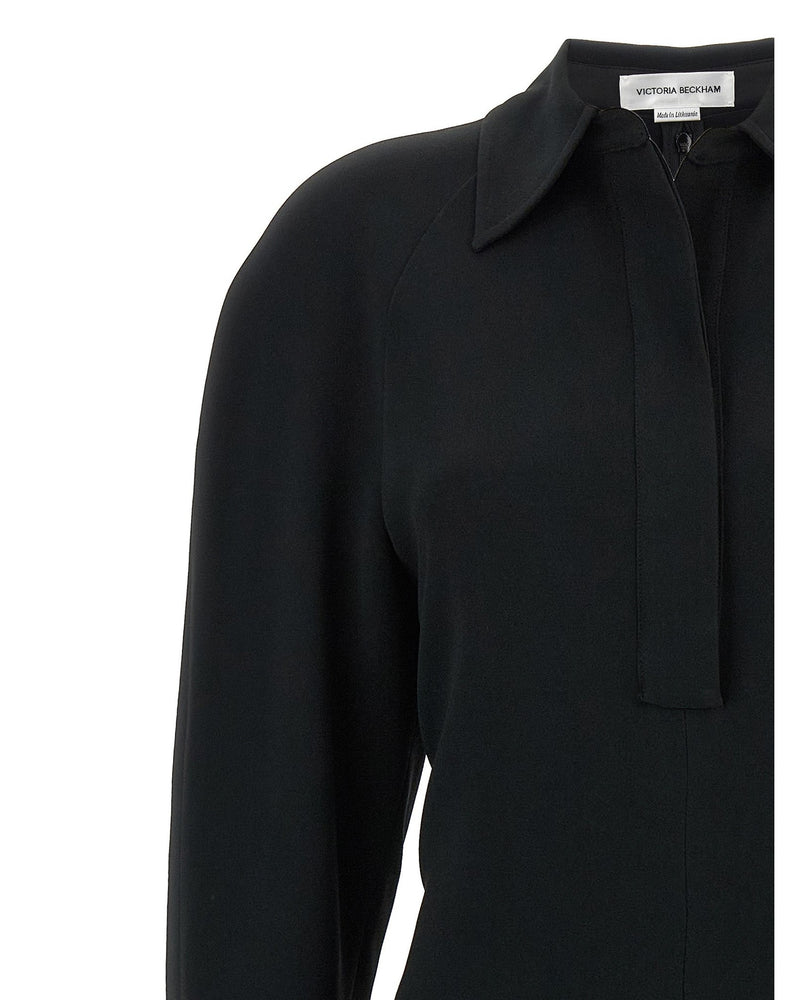 Victoria Beckham Long Sleeve Polo Collar Midi Dress Glam Steals