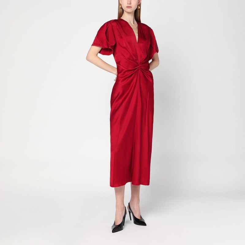 Victoria Beckham Pink Fuchsia Midi Dress with Gathered Waist Glam Steals