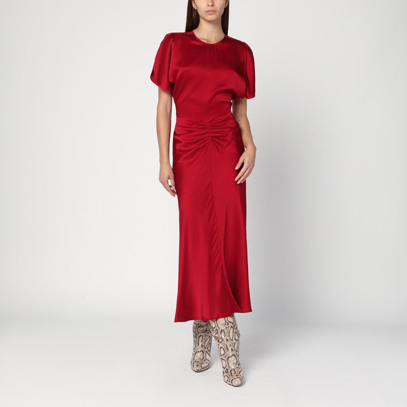 Victoria Beckham Pink Fuchsia Midi Dress with Gathered Waist Glam Steals