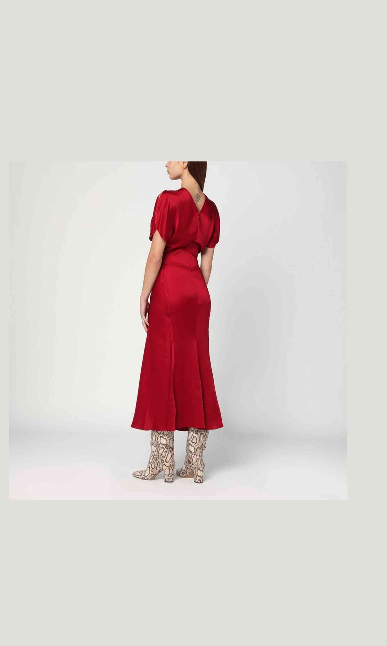 Victoria Beckham Pink Fuchsia Midi Dress with Gathered Waist Glam Steals