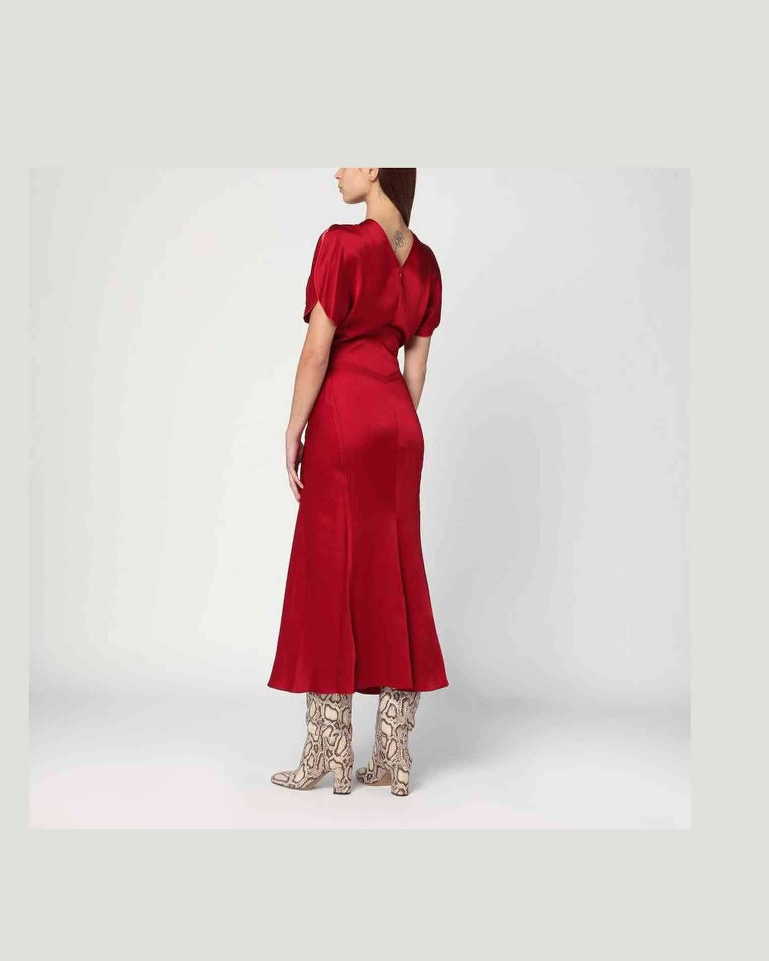 Victoria Beckham Pink Fuchsia Midi Dress with Gathered Waist Glam Steals