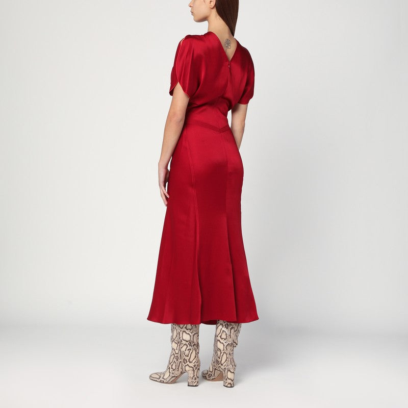 Victoria Beckham Pink Fuchsia Midi Dress with Gathered Waist Glam Steals