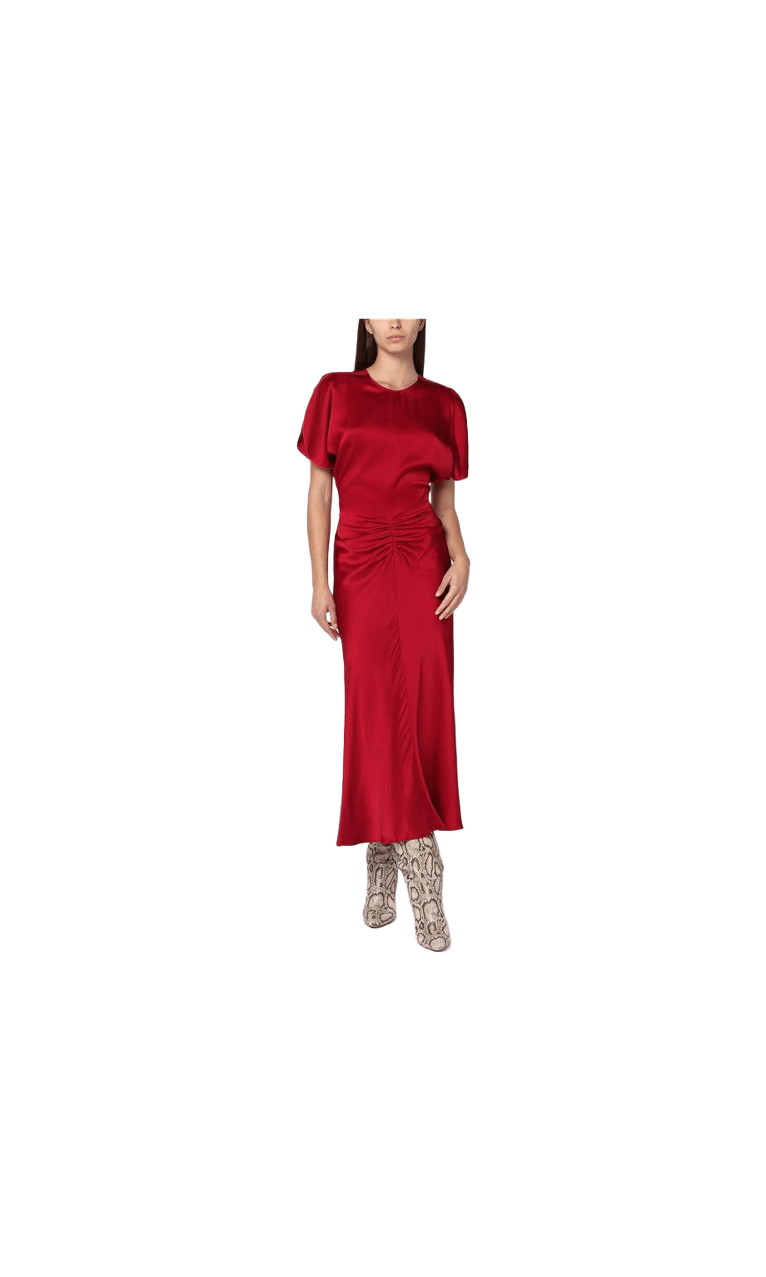 Victoria Beckham Pink Fuchsia Midi Dress with Gathered Waist Glam Steals
