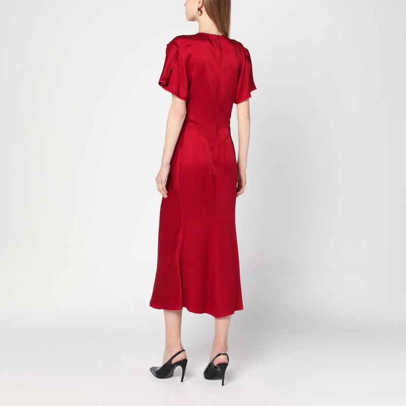Victoria Beckham Pink Fuchsia Midi Dress with Gathered Waist Glam Steals