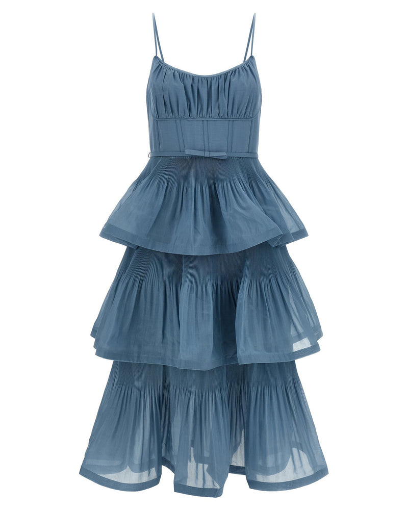Zimmermann Pleated Tiered Midi Dress Glam Steals