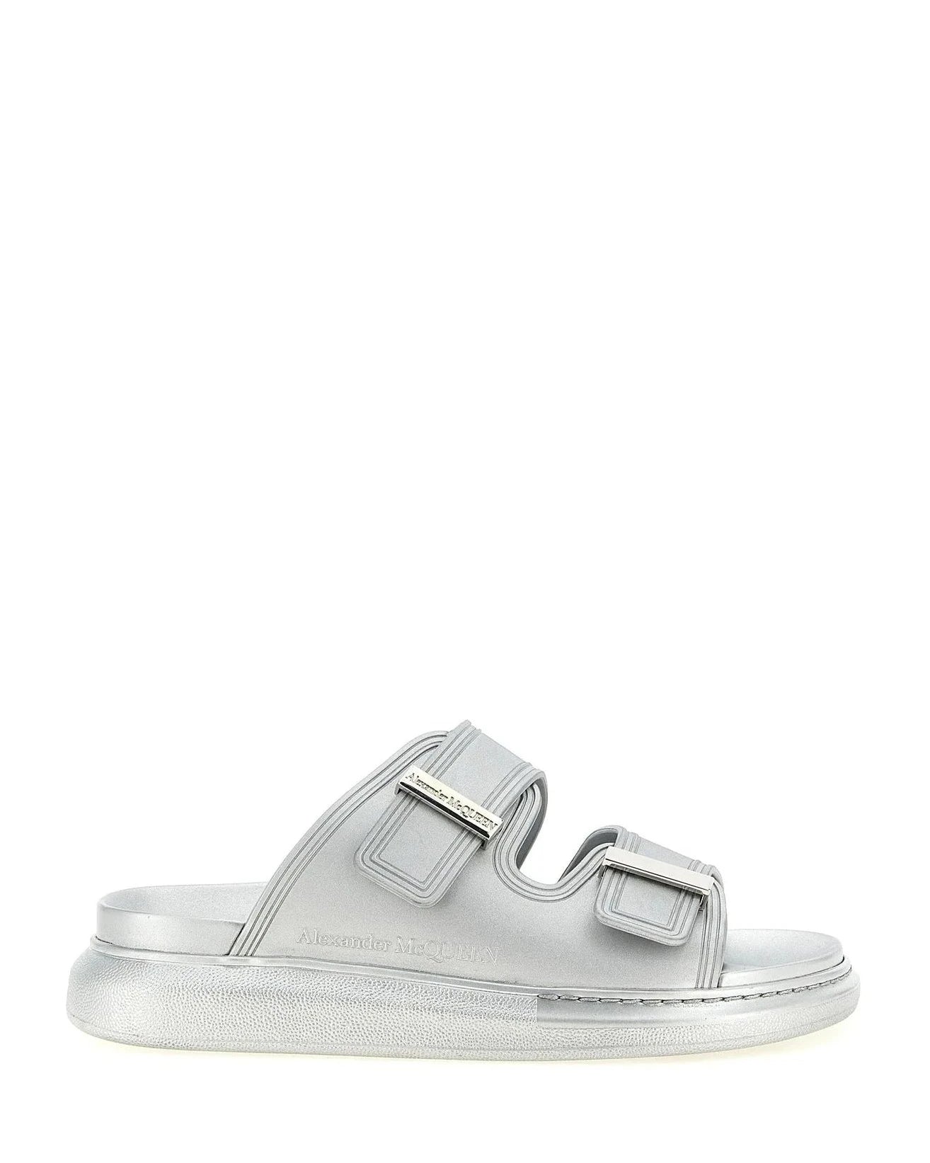 Alexander McQueen Slides in silver, Rubber