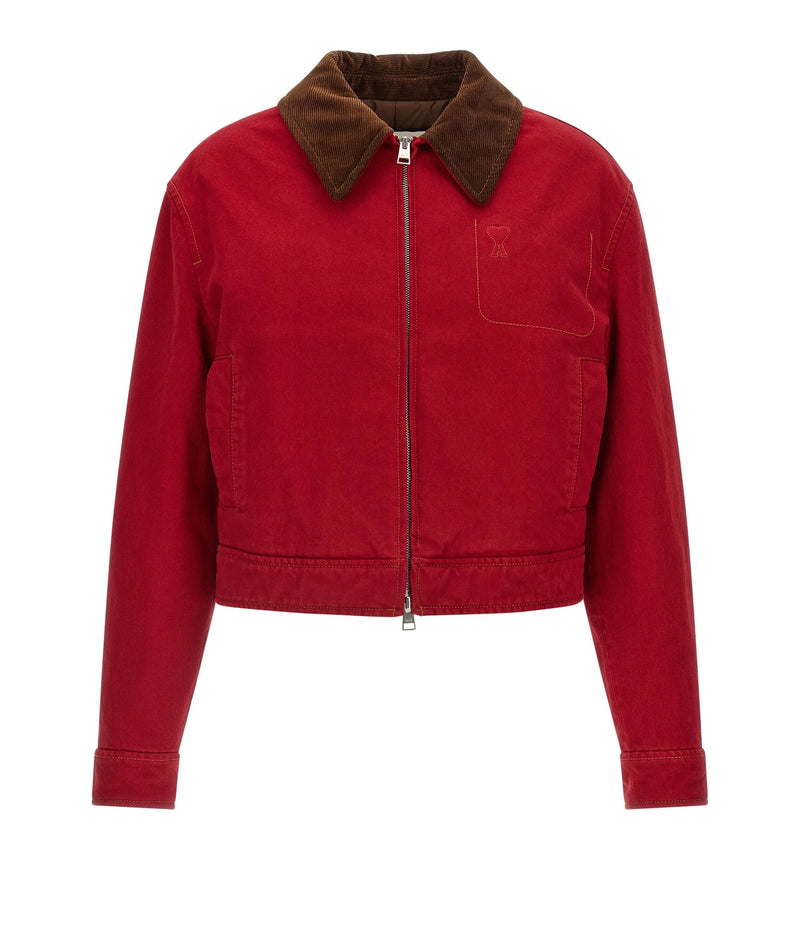 Ami Paris Trucker Jacket in red, Cotton