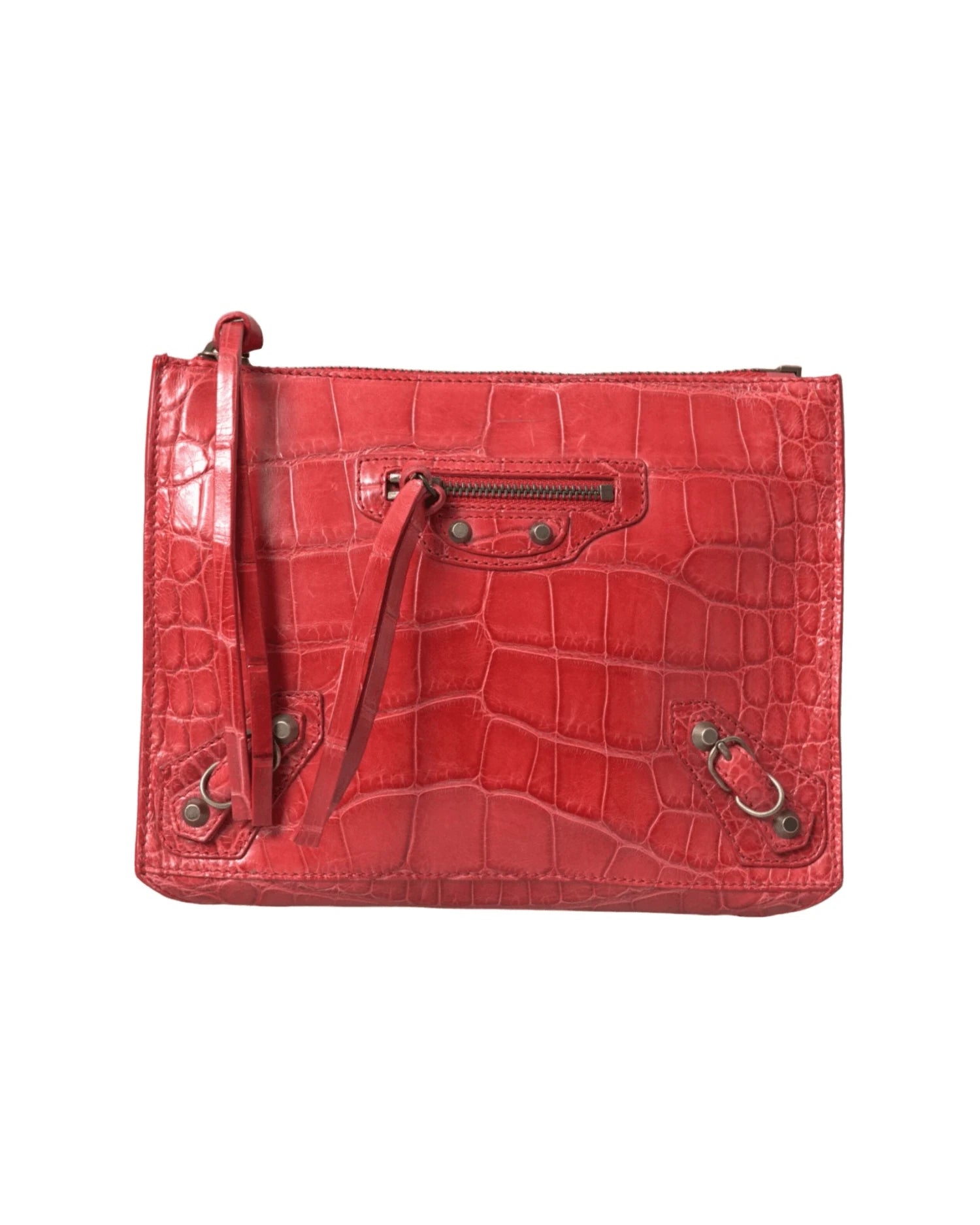 Balenciaga Exotic Red Alligator Leather Clutch Clutch Bags