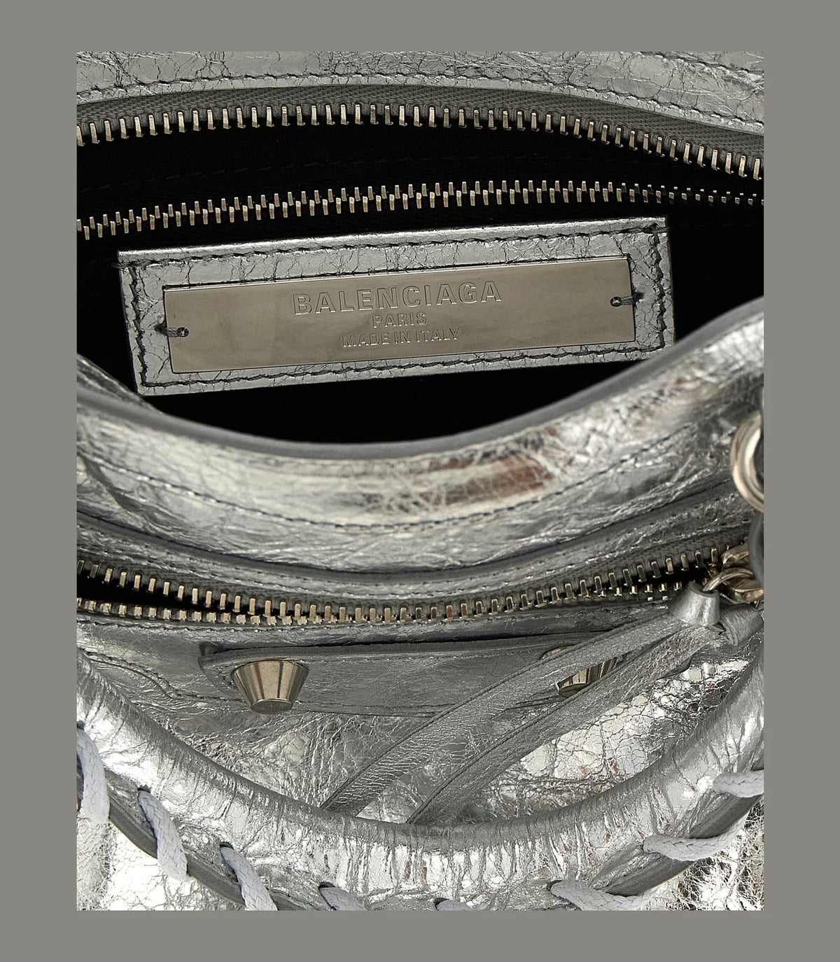 Balenciaga Satchel Bag in silver, Lamb Leather — view 4