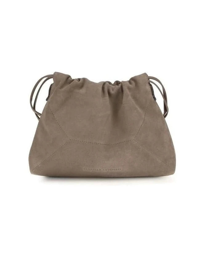 Brunello Cucinelli Beige Calf Leather Bos Taurus Shoulder Bag Shoulder Bags